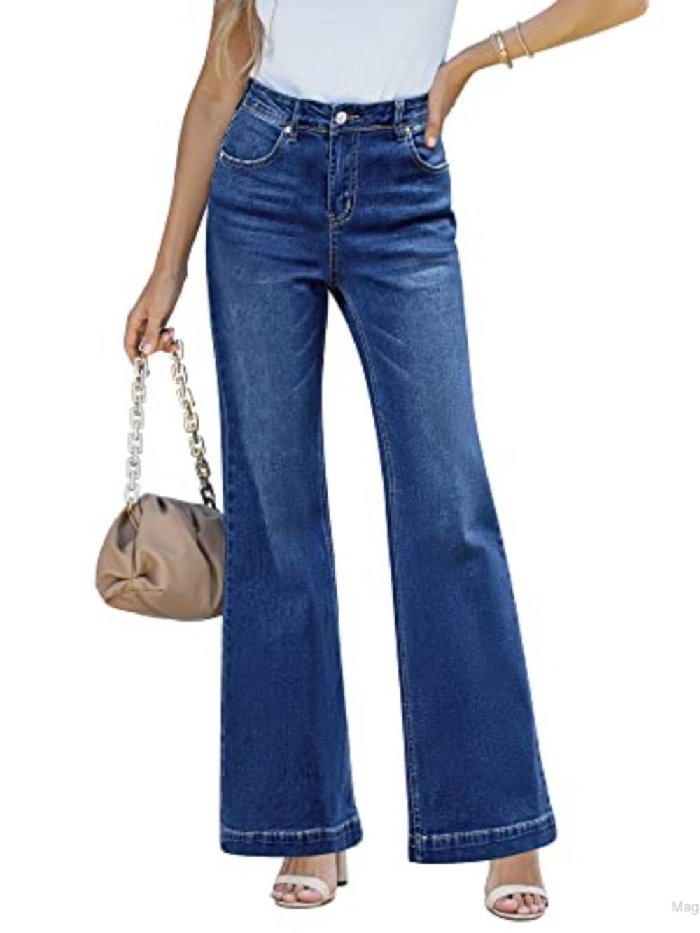 Wide Leg High Waist Stretchy Denim Jeans Flare Baggy Pants